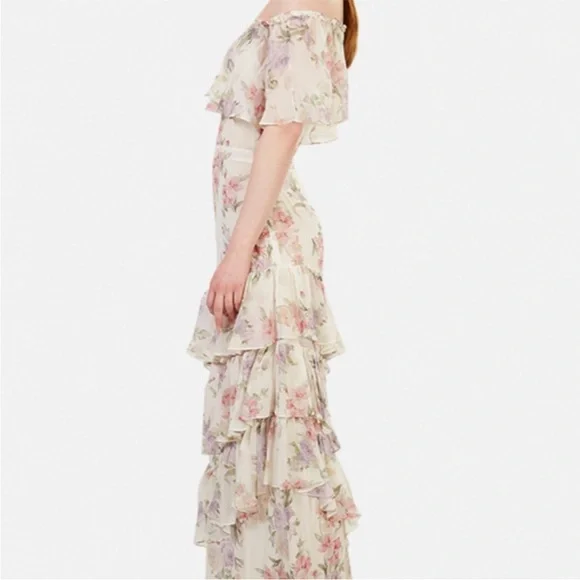 LoveShackFancy Plum maxi tiered off the shoulder silk Dress Size 4 - Picture 3 of 16